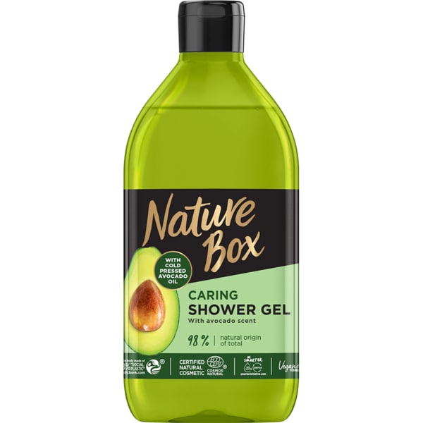 Set cadou NATURE BOX Avocado Oil: Sampon, 385ml + Balsam de par, 385ml + Gel de dus, 385ml + Perie de par