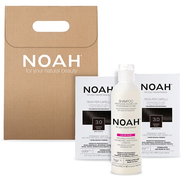 Pachet promo NOAH: Vopsea de par fara amoniac, 3.0 Saten inchis, 140ml, 2 buc + Sampon Color Save, 630ml