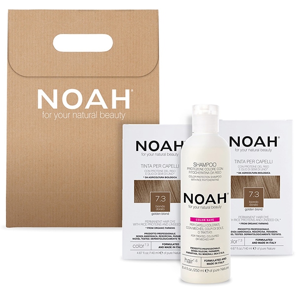 Pachet promo NOAH: Vopsea de par fara amoniac, 7.3 Blond auriu, 140ml, 2 buc + Sampon Color Save, 630ml