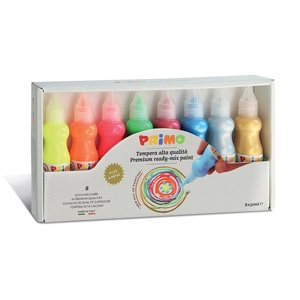 Tempera cu mecanism control debit PRIMO MC253208, 50 ml, 4 culori fluorescente, 4 culori metalice