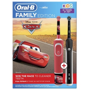 Set Periuta de dinti electrica ORAL-B Family Edition, 2 programe, 40000 pulsatii/min, 2 capete + Periuta de dinti electrica pentru copii ORAL-B Cars