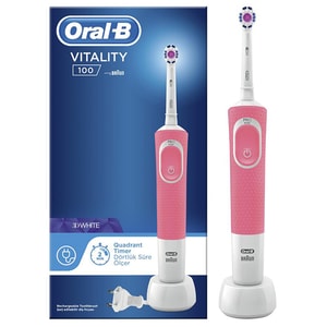 Periuta de dinti electrica ORAL-B Vitality D100 3D White, 7600 oscilatii/min, 1 program, 1 capat, roz