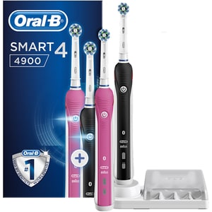 Set 2 Periute de dinti electrica ORAL-B Smart 4 4900, 40000 pulsatii/min, Curatare 3D, 3 programe, 2 capate, roz/negru