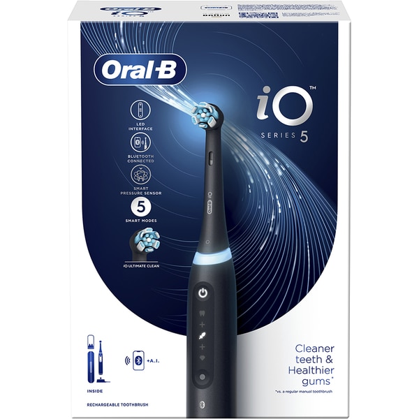 Periuta de dinti electrica ORAL-B iO 5, Bluetooth, 40000 miscari/min, Curatare 3D, 5 programe, 1 capat, negru