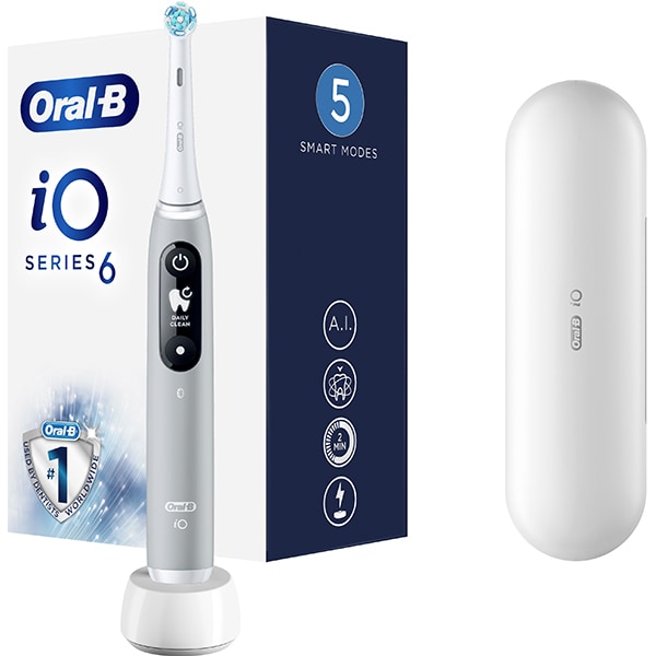 Periuta de dinti electrica ORAL-B iO 6, Bluetooth, Curatare 3D, 5 programe, 1 capat, gri