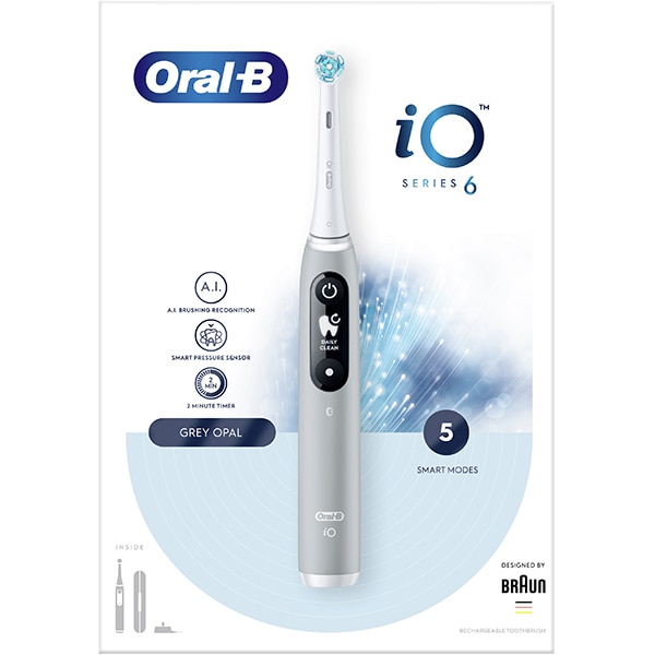 Periuta de dinti electrica ORAL-B iO 6, Bluetooth, Curatare 3D, 5 programe, 1 capat, gri