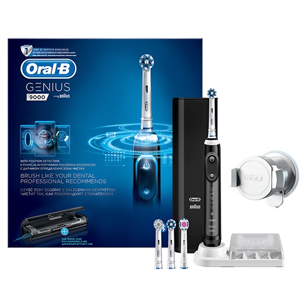 Periuta de dinti electrica ORAL-B Genius 9000, Curatare 3D, Bluetooth, 6 programe, 40000 pulsatii/min, 4 capete, negru + Etui calatorie
