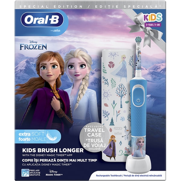 Periuta de dinti electrica copii ORAL-B Vitality Frozen, 7600 oscilatii/min, Curatare 2D, 2 programe, 1 capat, albastru