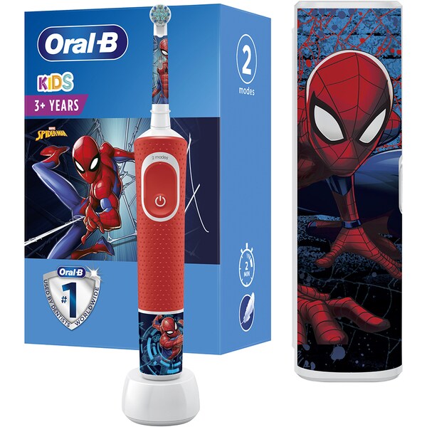 Periuta de dinti electrica copii ORAL-B Vitality Spiderman, 7600 oscilatii/min, Curatare 2D, 2 programe, 1 capat, albastru