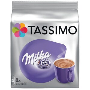 Capsule cafea JACOBS Tassimo Milka, 8 capsule cafea + 8 capsule lapte, 240g