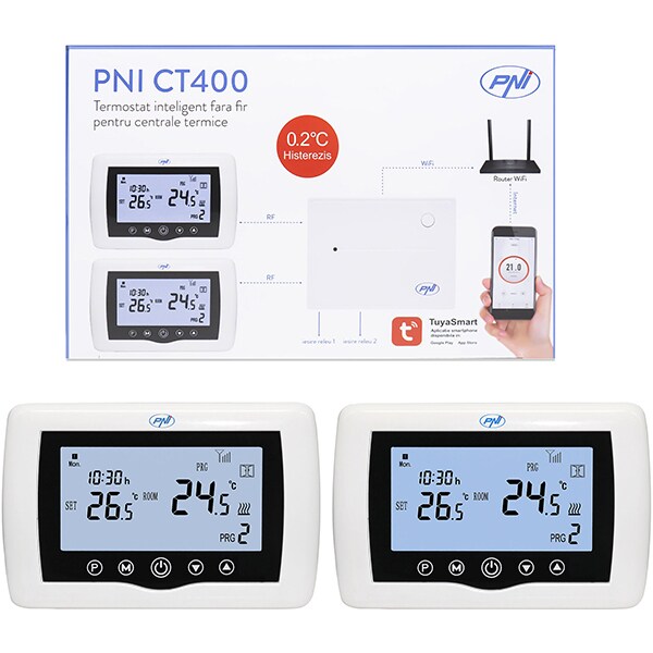 Termostat smart PNI CT400, Wi-Fi, control 2 zone, alb