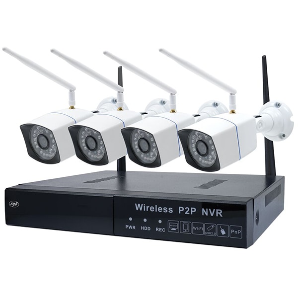 Turns into Treaty From there Kit supraveghere wireless PNI WiFi550, 4 camere HD 720p, NVR, 8 canale,  alb-negru