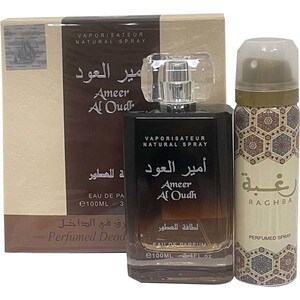 Set cadou LATTAFA PERFUMES Ameer al Oud: Apa de parfum, 100ml + Deodorant spray, 50ml