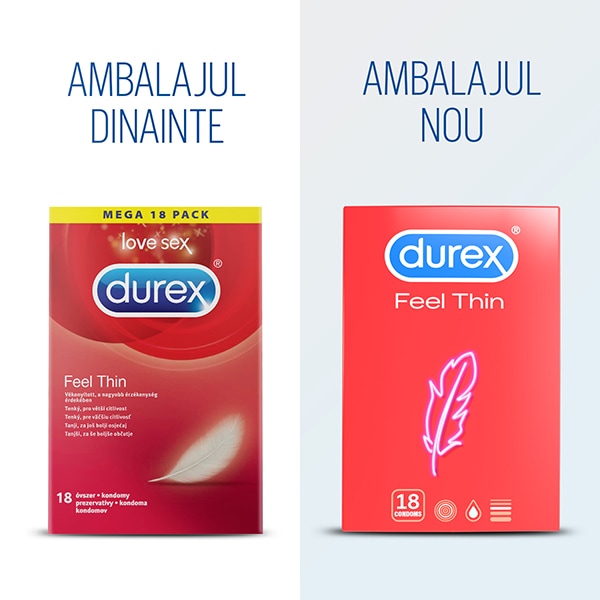 Prezervative DUREX Feel Thin, fara aroma, 18buc
