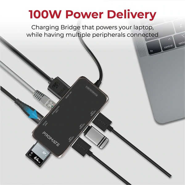 Hub USB Type-C PROMATE PrimeHub-Mini, USB 3.0, HDMI, RJ-45, SD/microSD, negru