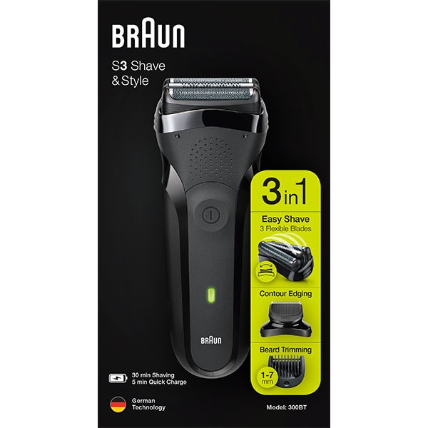 Munching Sparkle Risky Aparat de ras BRAUN Series 3 300BT Shave&Style, acumulator, autonomie 30  min, Wet&Dry, negru