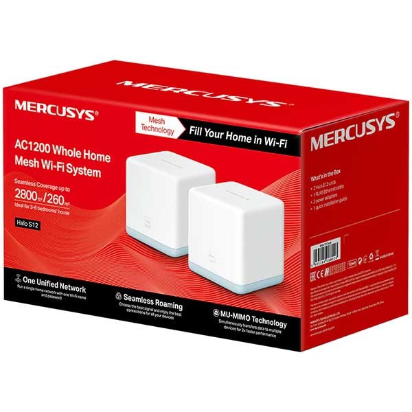 Sistem Wireless Mesh MERCUSYS Halo S12 AC1200, Dual-Band 300 + 867 Mbps, 2 Buc, alb