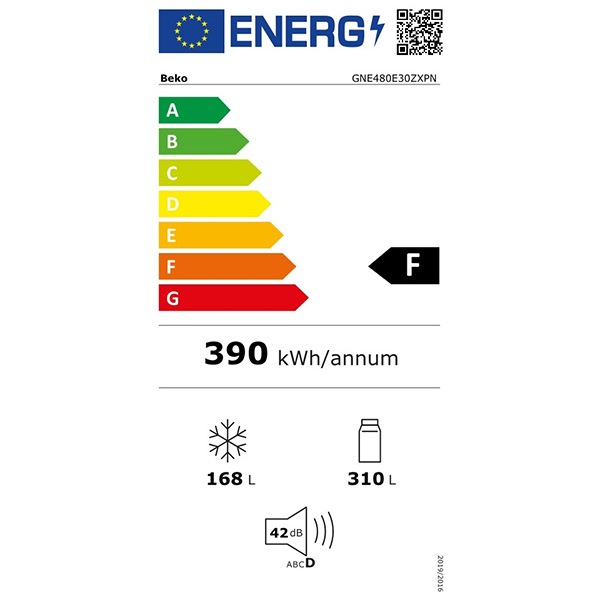Side by Side BEKO GNE480E30ZXPN, NeoFrost, 478 l, H 192 cm, Clasa F, inox