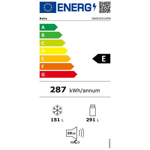 Side by Side BEKO GNO4331XPN, NeoFrost, 442 l, H 177 cm, Clasa E, inox