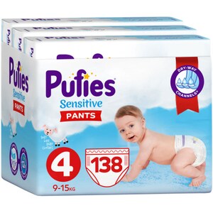 Scutece chilotel PUFIES Sensitive Maxi nr 4, Unisex, 9-15 kg, 138 buc