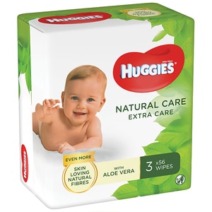 Servetele umede HUGGIES Natural Care Extra Care, 3 pachete, 168 buc
