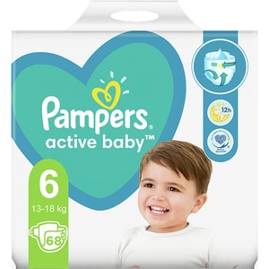 Scutece PAMPERS Active Baby Giant Pack+ nr 6, Unisex, 13-18 kg, 68 buc