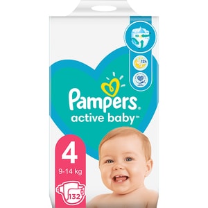 Scutece PAMPERS Active Baby Mega Pack nr 4, Unisex, 9-14 kg, 132 buc