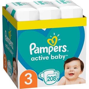 Scutece PAMPERS Active Baby XXL Box nr 3, Unisex, 6-10 kg, 208 buc