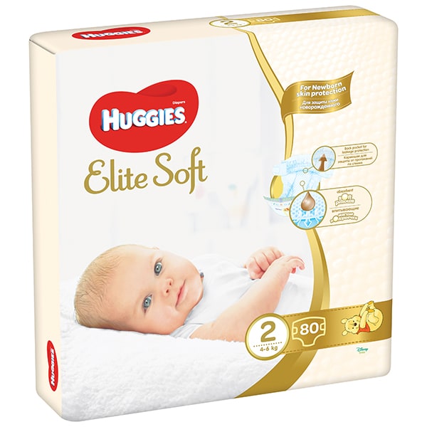 Scutece HUGGIES Elite Soft nr 2, Unisex, 4-6 kg, 80 buc