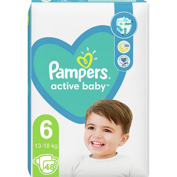 Scutece PAMPERS Active Baby Mega Pack+ nr 6, Unisex, 13-18 kg, 48 buc
