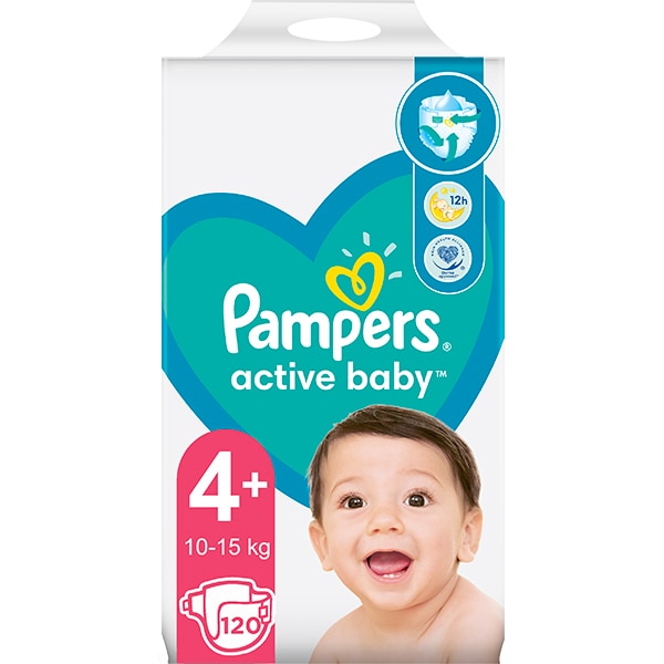 Scutece PAMPERS Active Baby Mega Pack nr 4, Unisex, 10-15 kg, 120 buc