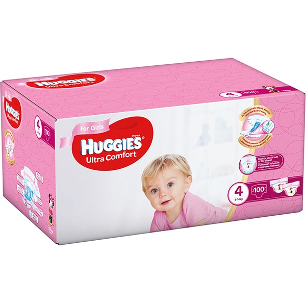 Scutece HUGGIES Ultra Comfort Box nr 4, Fata, 8-14 kg, 100 buc