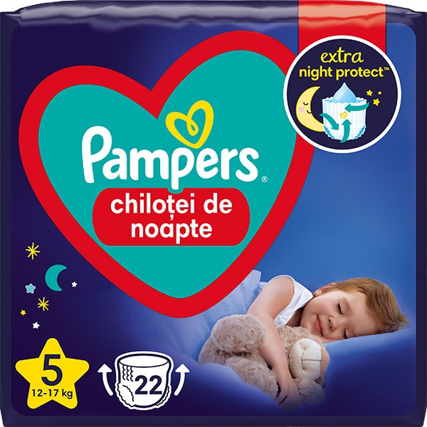 Scutece chilotel PAMPERS Night Pants nr 5, Unisex, 12-17 kg, 22 buc