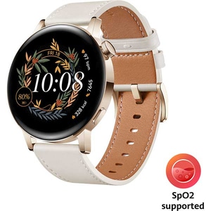 Smartwatch HUAWEI Watch GT 3 42mm Elegant Edition, Android/iOS, Light Gold / White Leather Strap