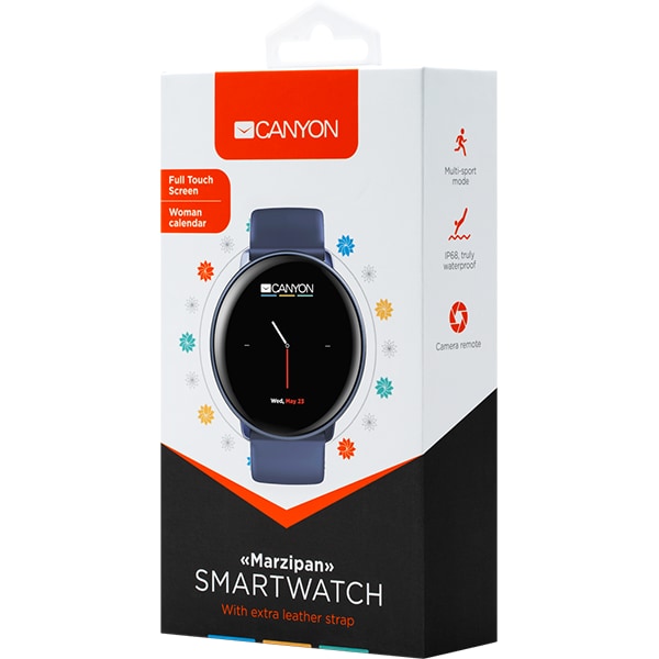 Smartwatch CANYON Marzipan CNS-SW75BL, Android/iOS, silicon/piele, albastru