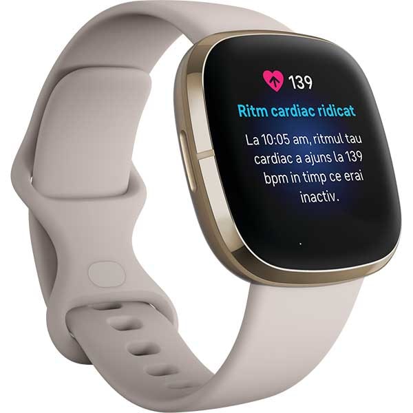 Smartwatch FITBIT Sense, Android/iOS, silicon, Lunar White/Soft Gold Stainless Steel