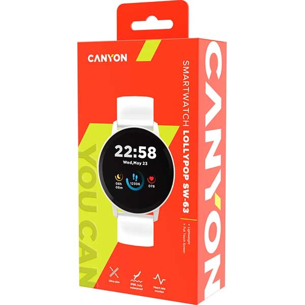 Smartwatch CANYON Lollypop CNS-SW63PP, Android/iOS, silicon, alb