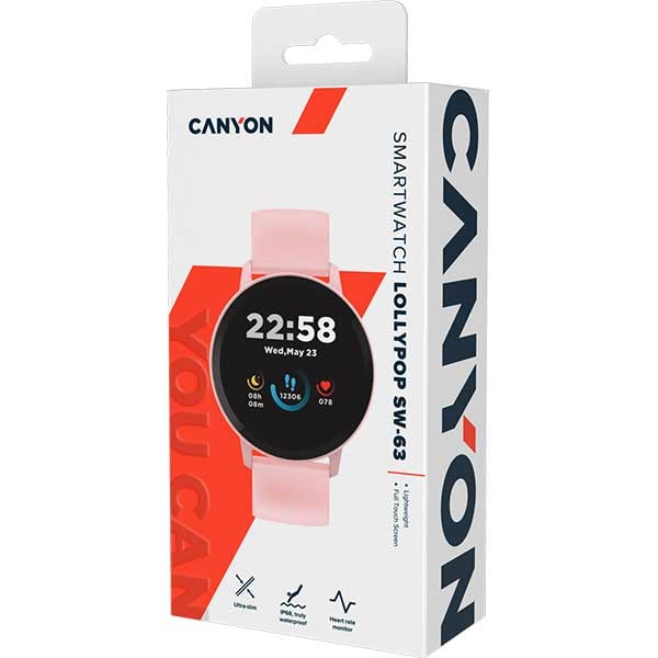 Smartwatch CANYON Lollypop CNS-SW63PP, Android/iOS, silicon, roz