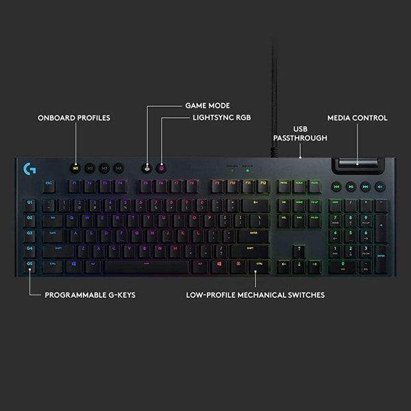 Tastatura Gaming mecanica LOGITECH G815 Clicky Switch, USB, Layout INT, negru