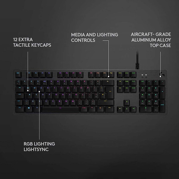Tastatura Gaming mecanica LOGITECH G512 GX Red Linear, USB, Layout US INT, negru