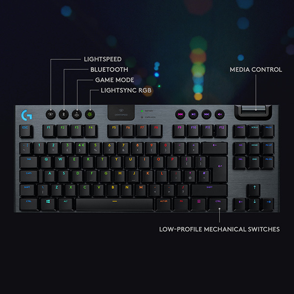 Tastatura Gaming Wireless mecanica LOGITECH G915 TKL Linear, USB, Bluetooth, Layout US INT, negru