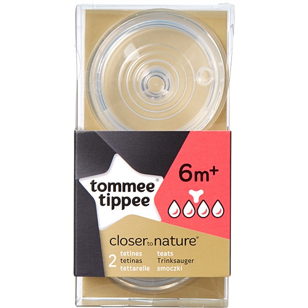 Set tetine TOMMEE TIPPEE, hrana densa, 6 luni+, 2 buc, transparent