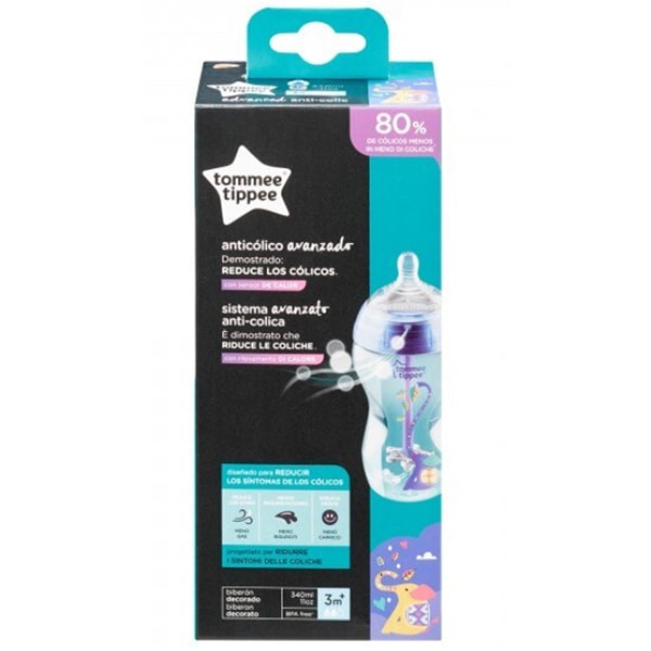 Biberon cu sistem de ventilatie TOMMEE TIPPEE Advanced Anti-colic 42257875, 3 luni+, 340 ml, albastru