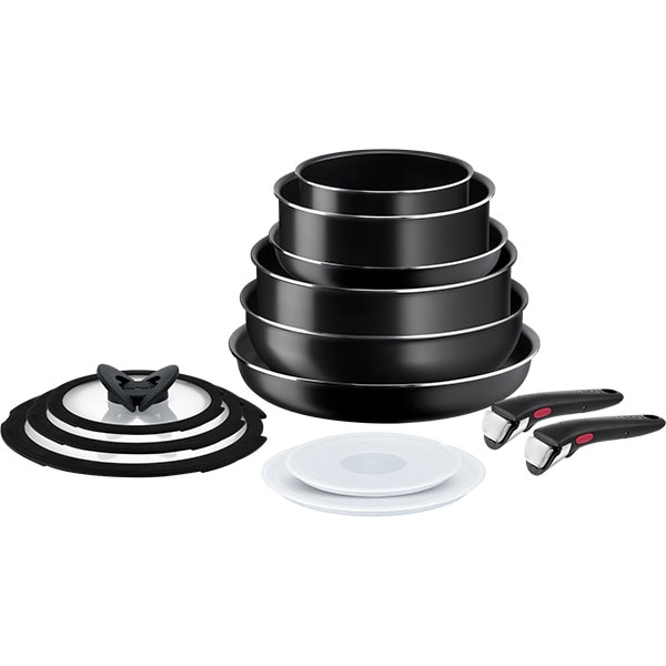Set vase TEFAL Easy Cook & Clean L1539843, 13 piese, 16-28cm, aluminiu, negru