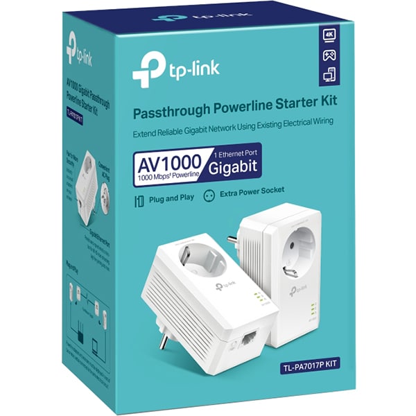 dramatic Not essential May Kit adaptor Powerline TP-LINK TL-PA7017P AV1000 Passthrough, 1000 Mbps, alb