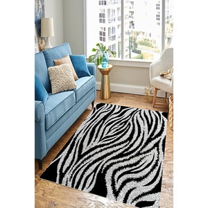 Covor living / dormitor Zebra, 80 x 200 cm, poliester, alb-negru