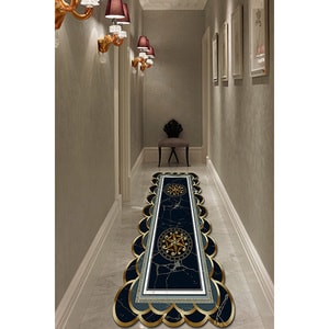 Covor living / dormitor Queen, 120 x 120 cm, poliester, auriu-gri-negru
