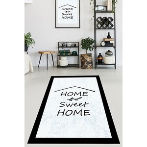 Covor living / dormitor Home Sweet Home, 120 x 180 cm, poliester, negru-alb