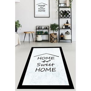 Covor living / dormitor Home Sweet Home, 80 x 200 cm, poliester, negru-alb