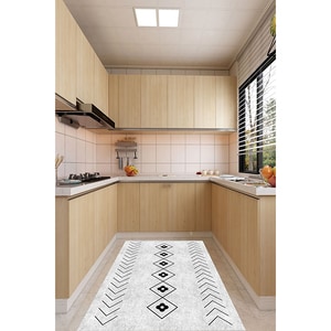 Covor living / dormitor Geometric Clasics, 80 x 200 cm, poliester, negru-alb